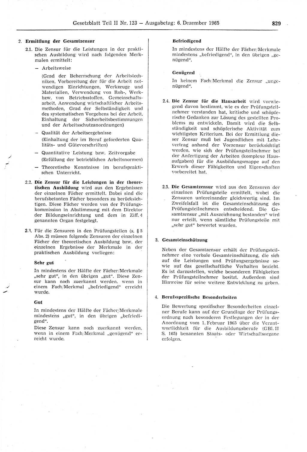 Gesetzblatt (GBl.) der Deutschen Demokratischen Republik (DDR) Teil ⅠⅠ 1965, Seite 829 (GBl. DDR ⅠⅠ 1965, S. 829)