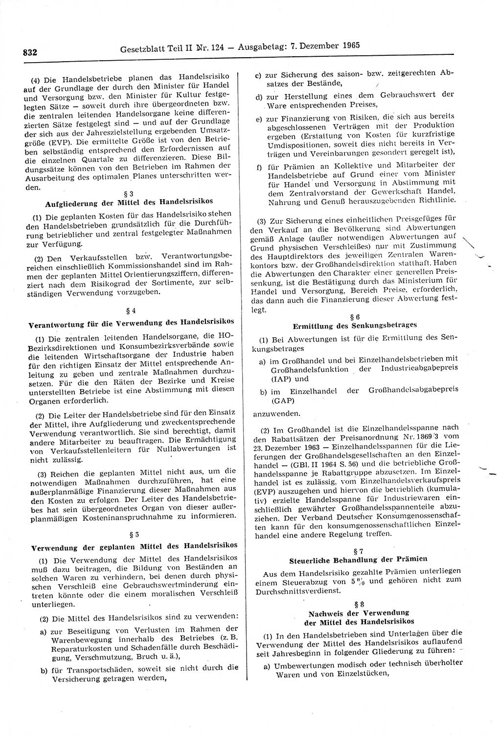 Gesetzblatt (GBl.) der Deutschen Demokratischen Republik (DDR) Teil ⅠⅠ 1965, Seite 832 (GBl. DDR ⅠⅠ 1965, S. 832)