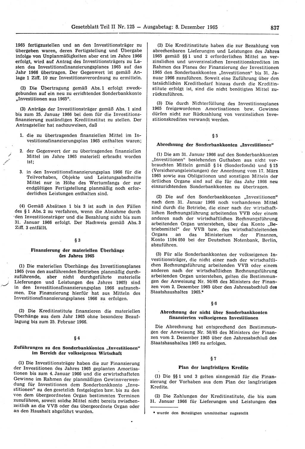 Gesetzblatt (GBl.) der Deutschen Demokratischen Republik (DDR) Teil ⅠⅠ 1965, Seite 837 (GBl. DDR ⅠⅠ 1965, S. 837)