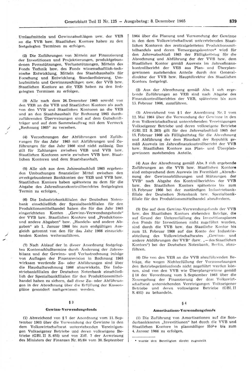Gesetzblatt (GBl.) der Deutschen Demokratischen Republik (DDR) Teil ⅠⅠ 1965, Seite 839 (GBl. DDR ⅠⅠ 1965, S. 839)