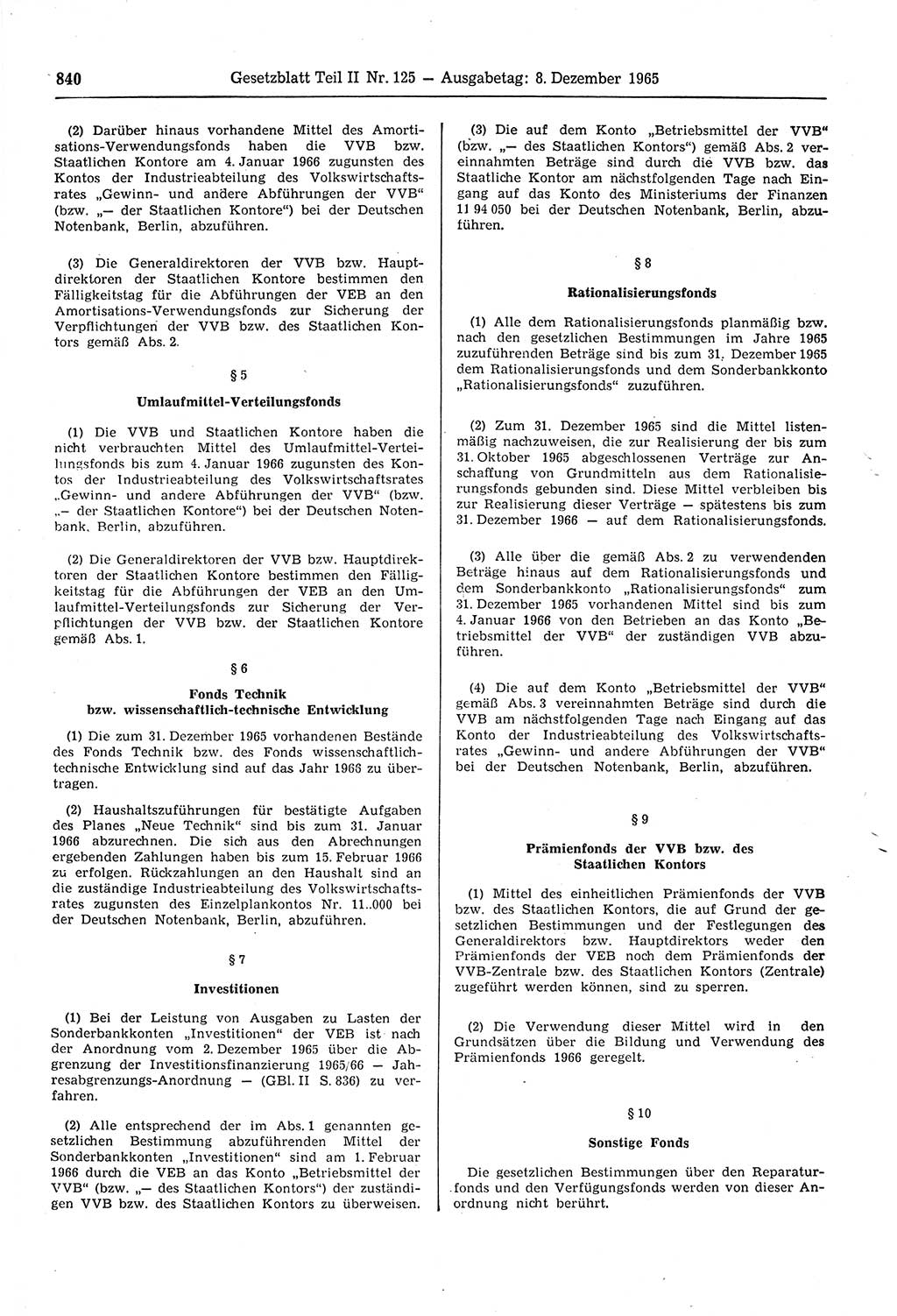 Gesetzblatt (GBl.) der Deutschen Demokratischen Republik (DDR) Teil ⅠⅠ 1965, Seite 840 (GBl. DDR ⅠⅠ 1965, S. 840)