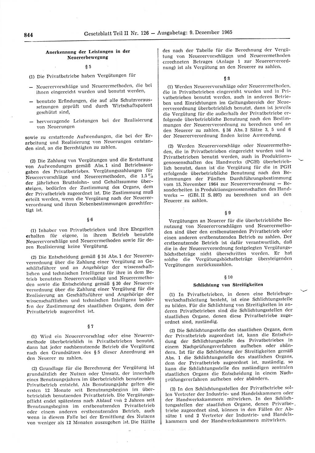 Gesetzblatt (GBl.) der Deutschen Demokratischen Republik (DDR) Teil ⅠⅠ 1965, Seite 844 (GBl. DDR ⅠⅠ 1965, S. 844)