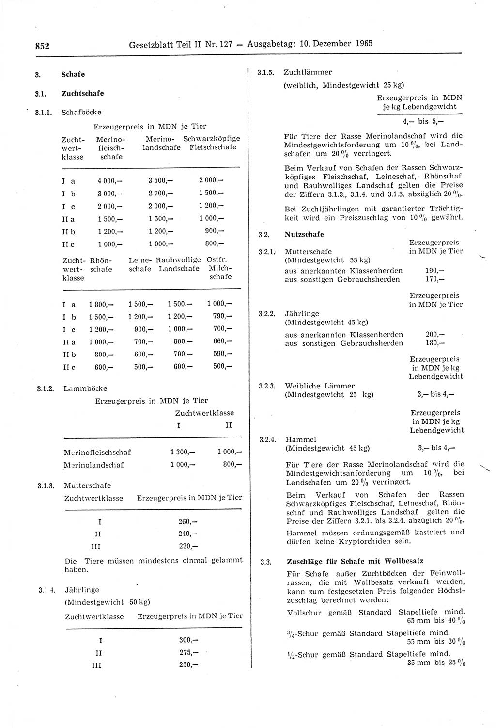 Gesetzblatt (GBl.) der Deutschen Demokratischen Republik (DDR) Teil ⅠⅠ 1965, Seite 852 (GBl. DDR ⅠⅠ 1965, S. 852)
