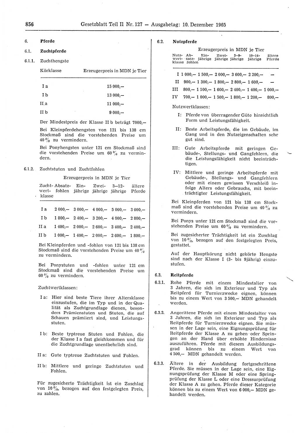 Gesetzblatt (GBl.) der Deutschen Demokratischen Republik (DDR) Teil ⅠⅠ 1965, Seite 856 (GBl. DDR ⅠⅠ 1965, S. 856)