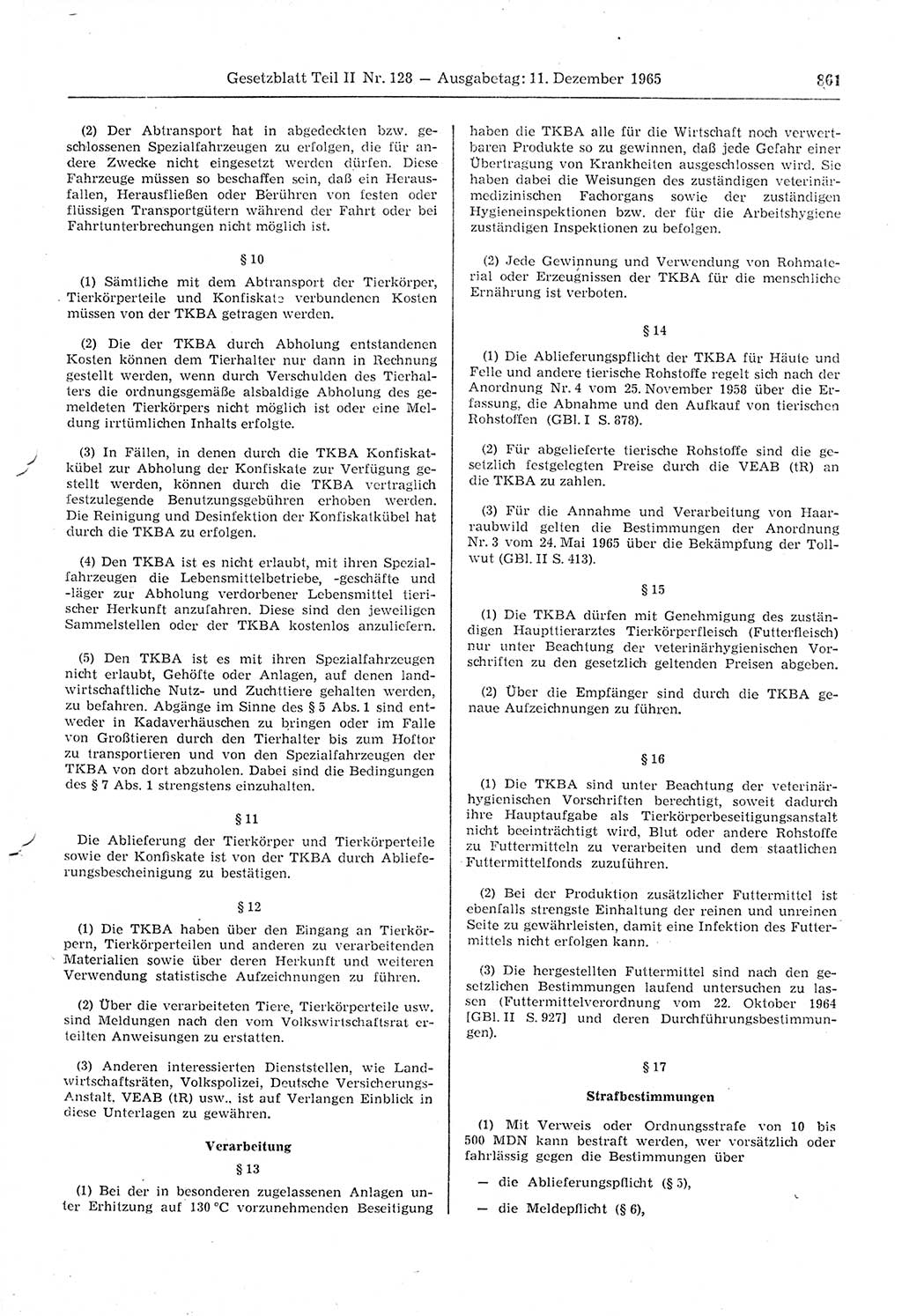 Gesetzblatt (GBl.) der Deutschen Demokratischen Republik (DDR) Teil ⅠⅠ 1965, Seite 861 (GBl. DDR ⅠⅠ 1965, S. 861)