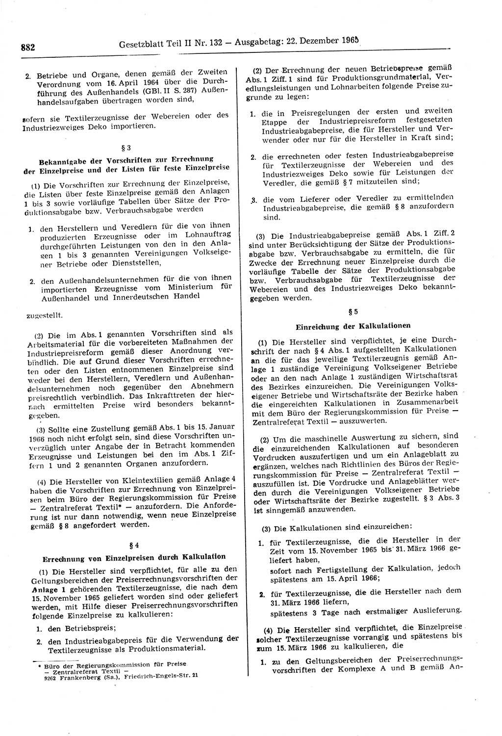Gesetzblatt (GBl.) der Deutschen Demokratischen Republik (DDR) Teil ⅠⅠ 1965, Seite 882 (GBl. DDR ⅠⅠ 1965, S. 882)