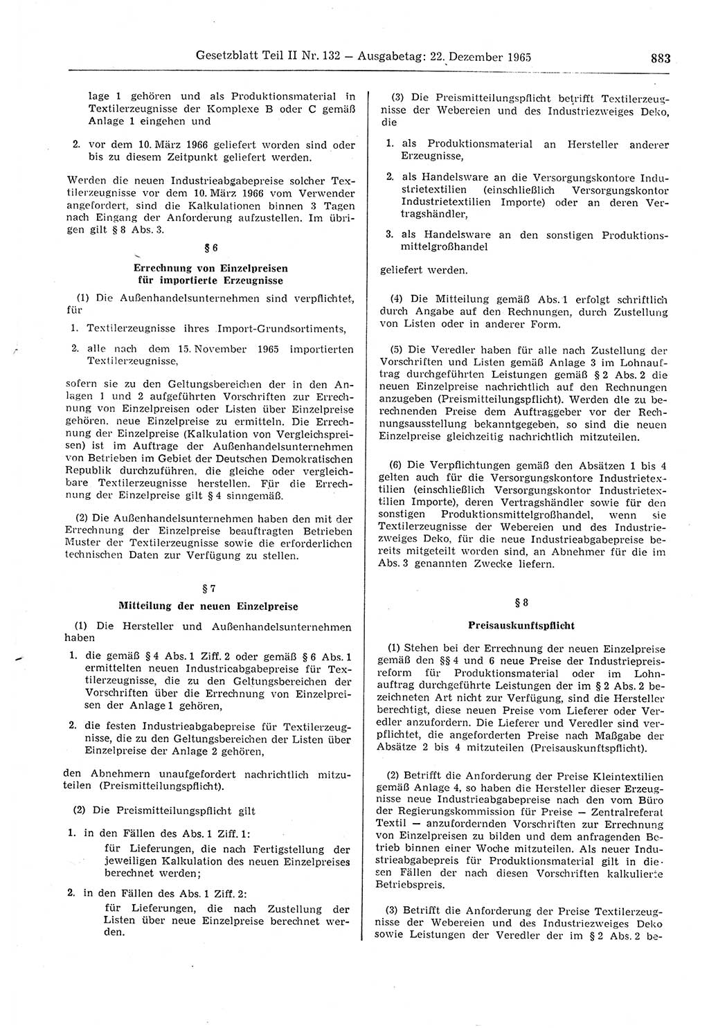 Gesetzblatt (GBl.) der Deutschen Demokratischen Republik (DDR) Teil ⅠⅠ 1965, Seite 883 (GBl. DDR ⅠⅠ 1965, S. 883)