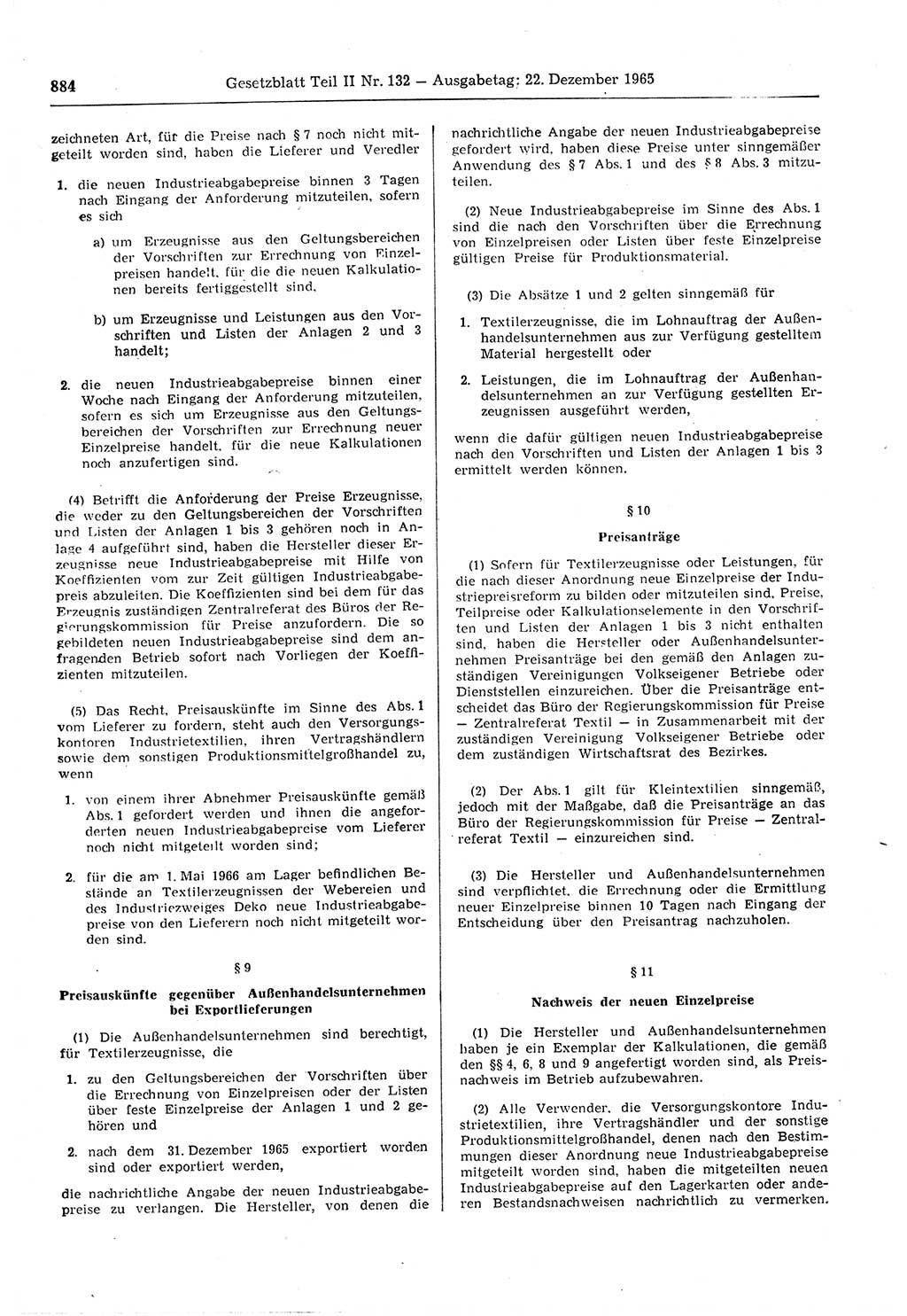 Gesetzblatt (GBl.) der Deutschen Demokratischen Republik (DDR) Teil ⅠⅠ 1965, Seite 884 (GBl. DDR ⅠⅠ 1965, S. 884)