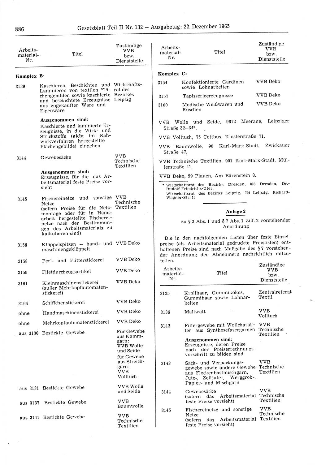 Gesetzblatt (GBl.) der Deutschen Demokratischen Republik (DDR) Teil ⅠⅠ 1965, Seite 886 (GBl. DDR ⅠⅠ 1965, S. 886)