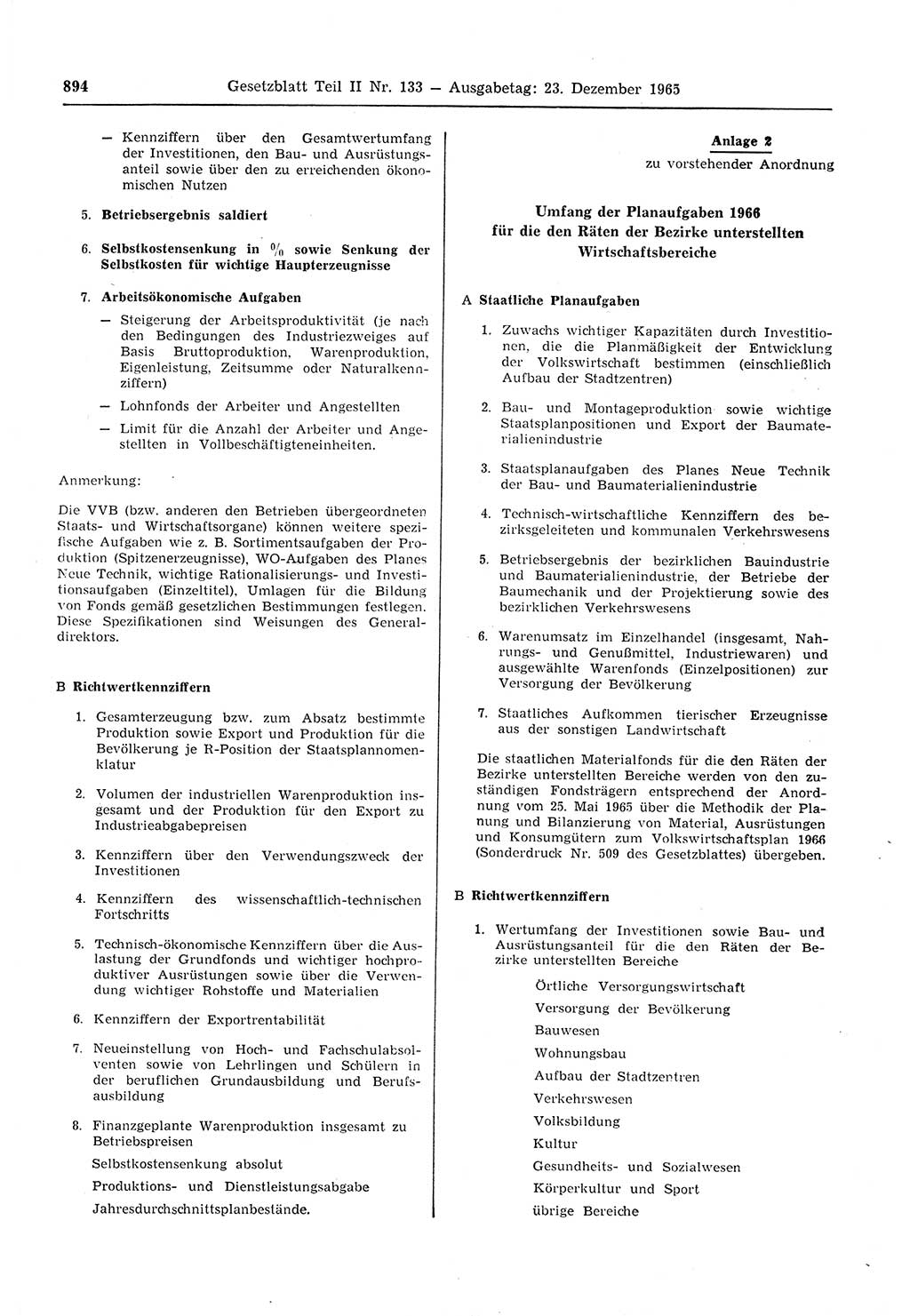 Gesetzblatt (GBl.) der Deutschen Demokratischen Republik (DDR) Teil ⅠⅠ 1965, Seite 894 (GBl. DDR ⅠⅠ 1965, S. 894)