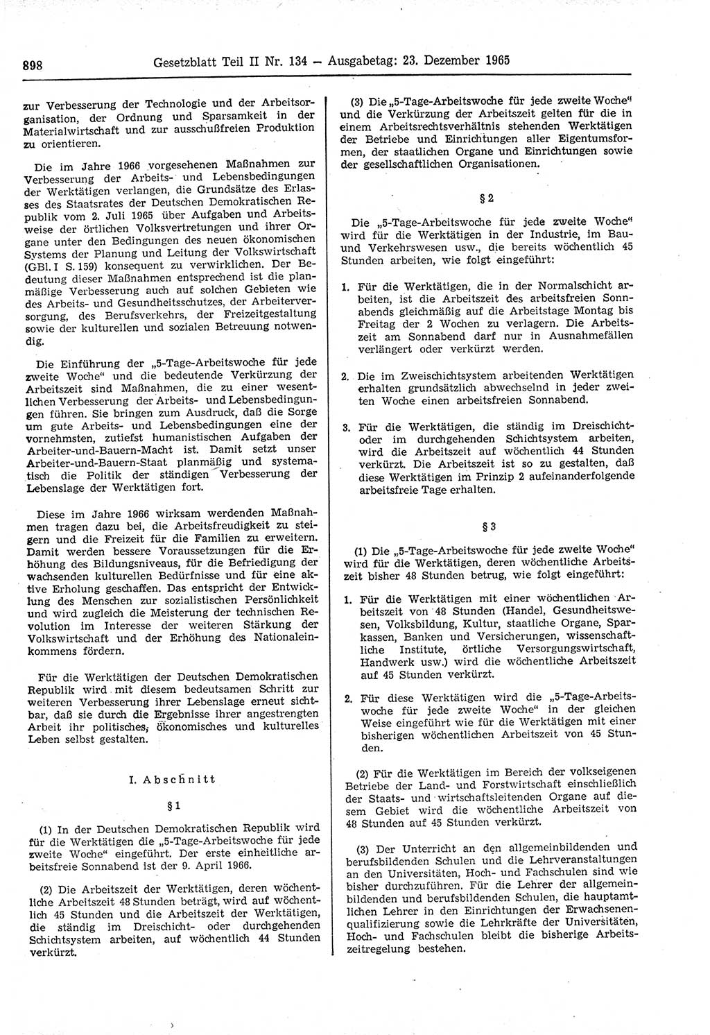 Gesetzblatt (GBl.) der Deutschen Demokratischen Republik (DDR) Teil ⅠⅠ 1965, Seite 898 (GBl. DDR ⅠⅠ 1965, S. 898)