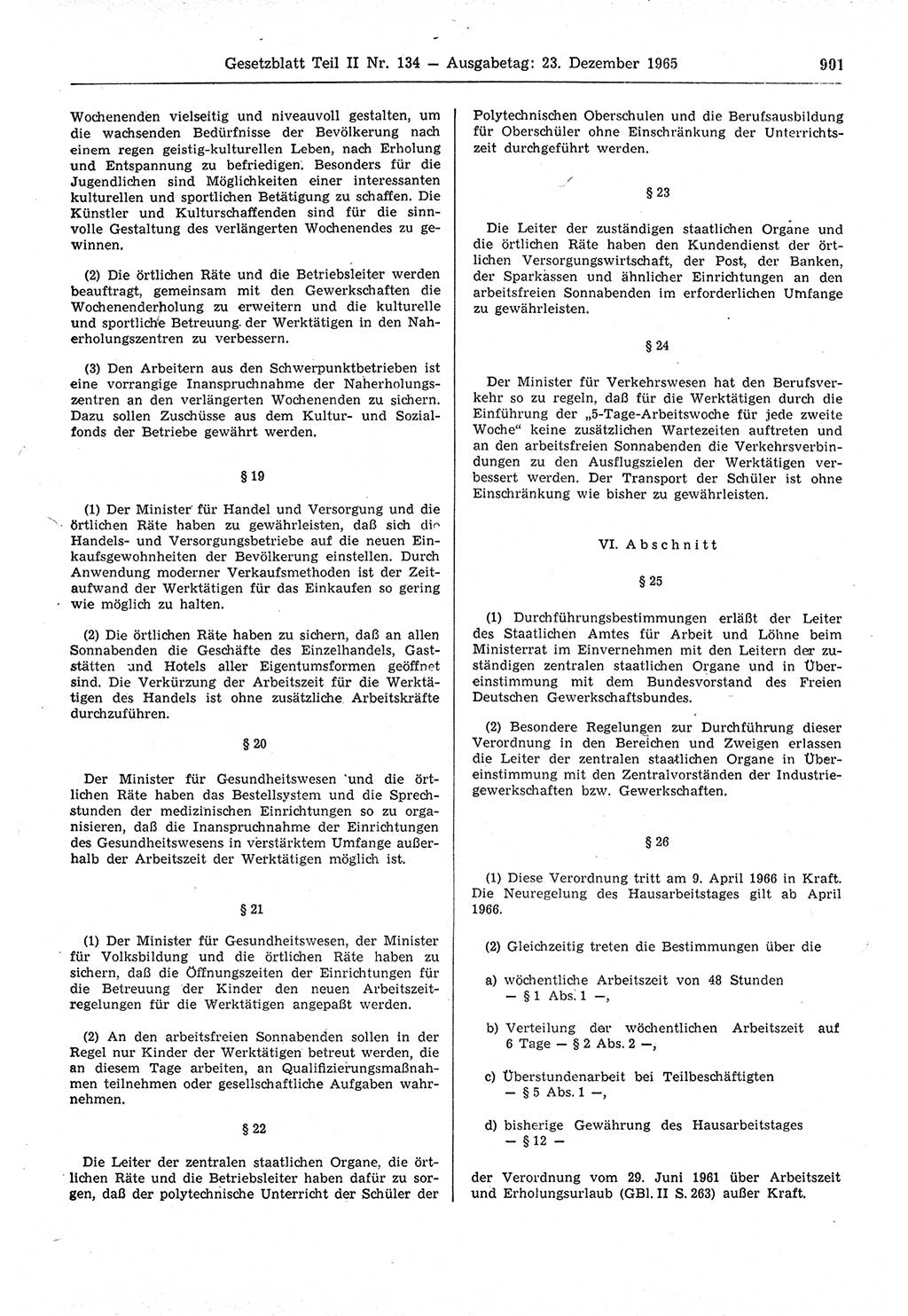 Gesetzblatt (GBl.) der Deutschen Demokratischen Republik (DDR) Teil ⅠⅠ 1965, Seite 901 (GBl. DDR ⅠⅠ 1965, S. 901)