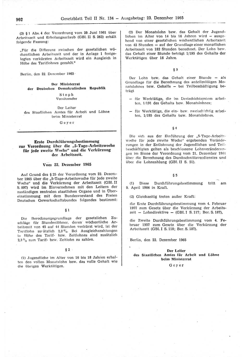 Gesetzblatt (GBl.) der Deutschen Demokratischen Republik (DDR) Teil ⅠⅠ 1965, Seite 902 (GBl. DDR ⅠⅠ 1965, S. 902)