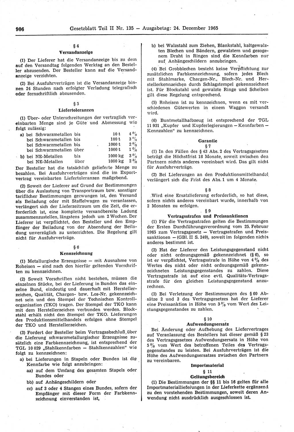 Gesetzblatt (GBl.) der Deutschen Demokratischen Republik (DDR) Teil ⅠⅠ 1965, Seite 906 (GBl. DDR ⅠⅠ 1965, S. 906)