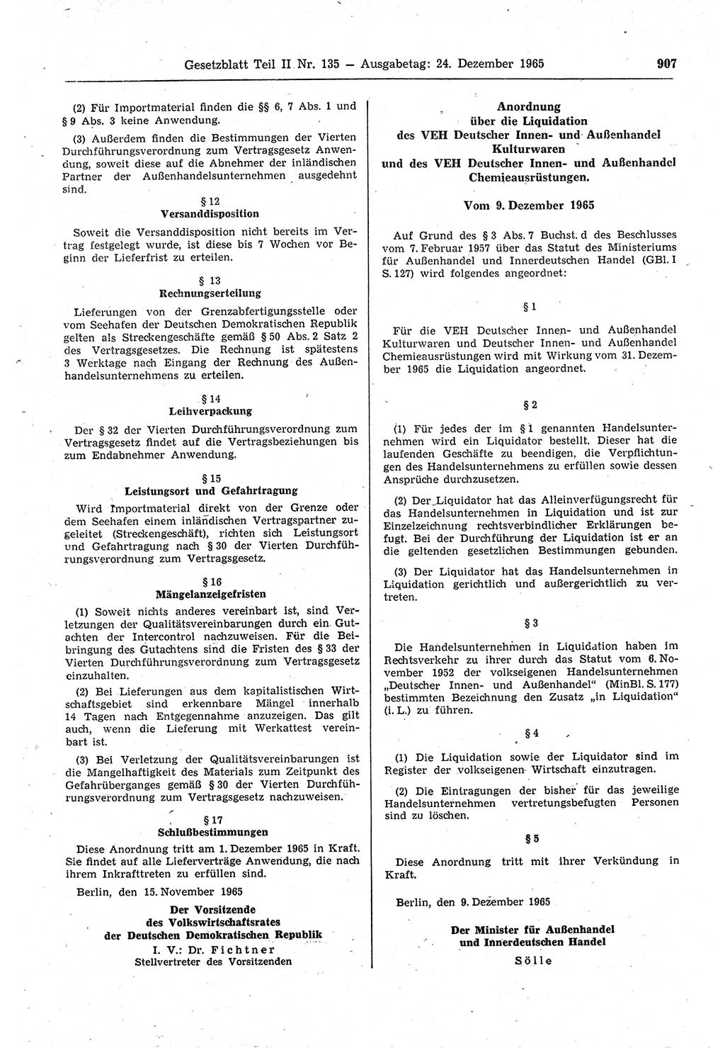 Gesetzblatt (GBl.) der Deutschen Demokratischen Republik (DDR) Teil ⅠⅠ 1965, Seite 907 (GBl. DDR ⅠⅠ 1965, S. 907)