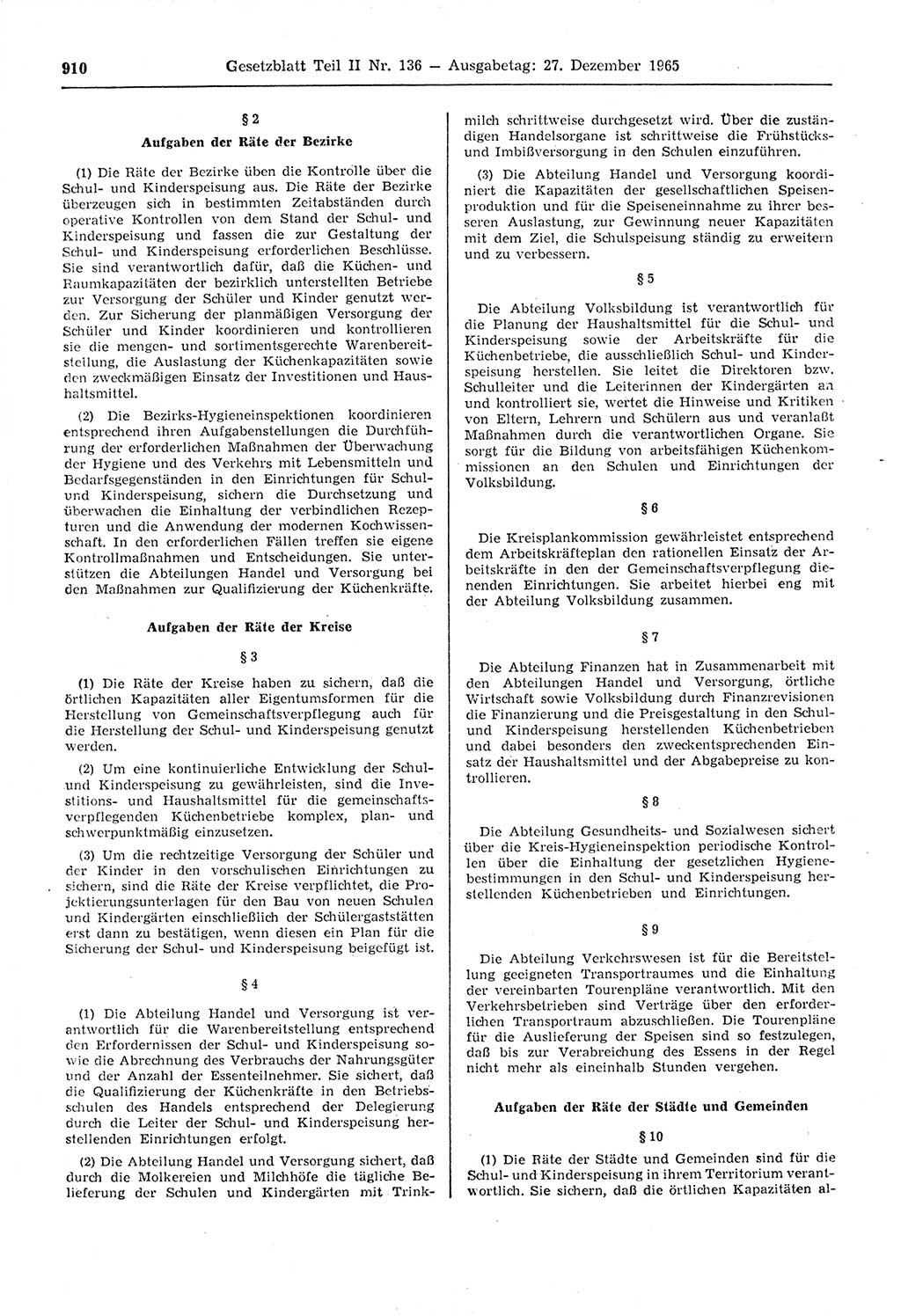 Gesetzblatt (GBl.) der Deutschen Demokratischen Republik (DDR) Teil ⅠⅠ 1965, Seite 910 (GBl. DDR ⅠⅠ 1965, S. 910)