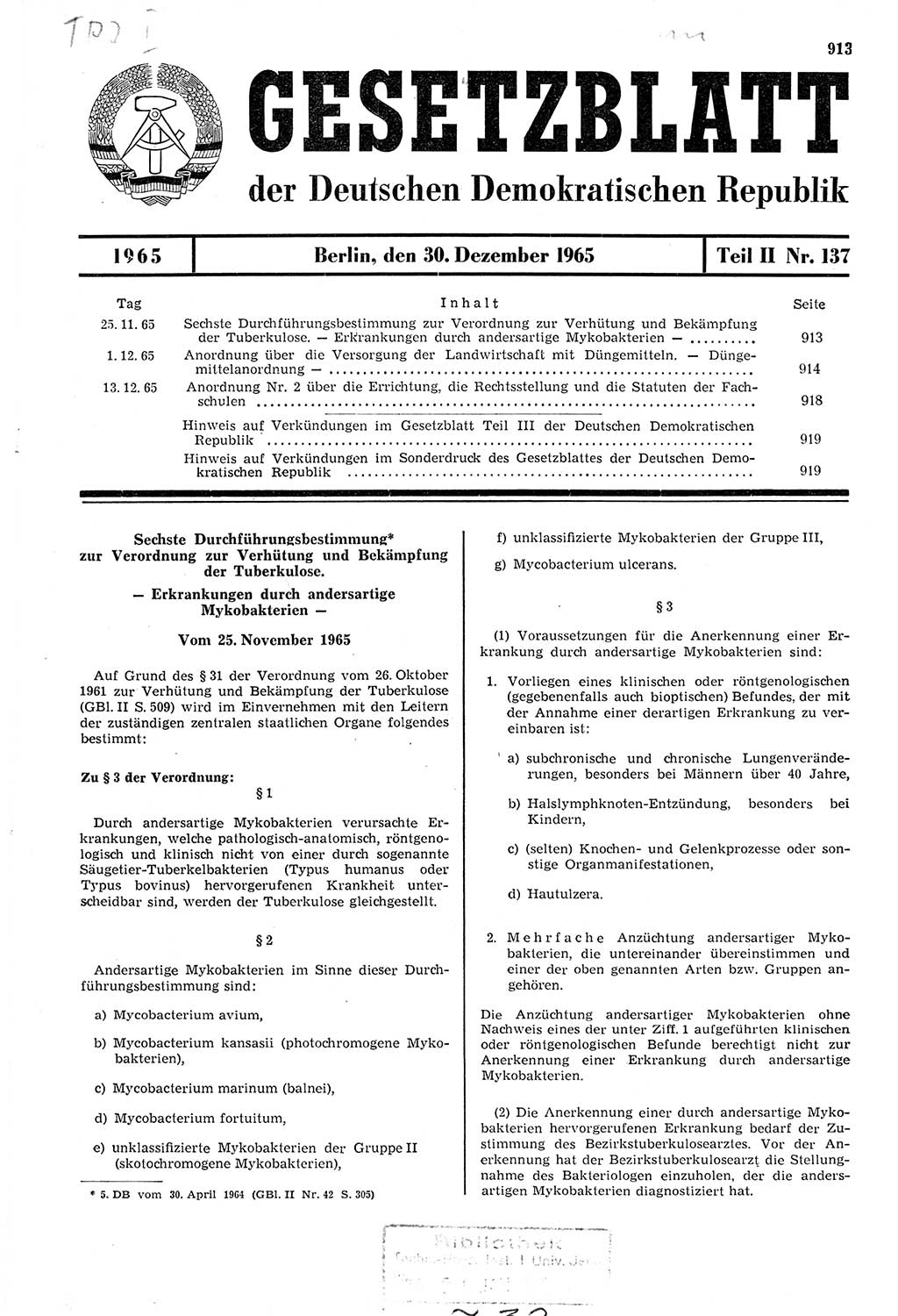 Gesetzblatt (GBl.) der Deutschen Demokratischen Republik (DDR) Teil ⅠⅠ 1965, Seite 913 (GBl. DDR ⅠⅠ 1965, S. 913)