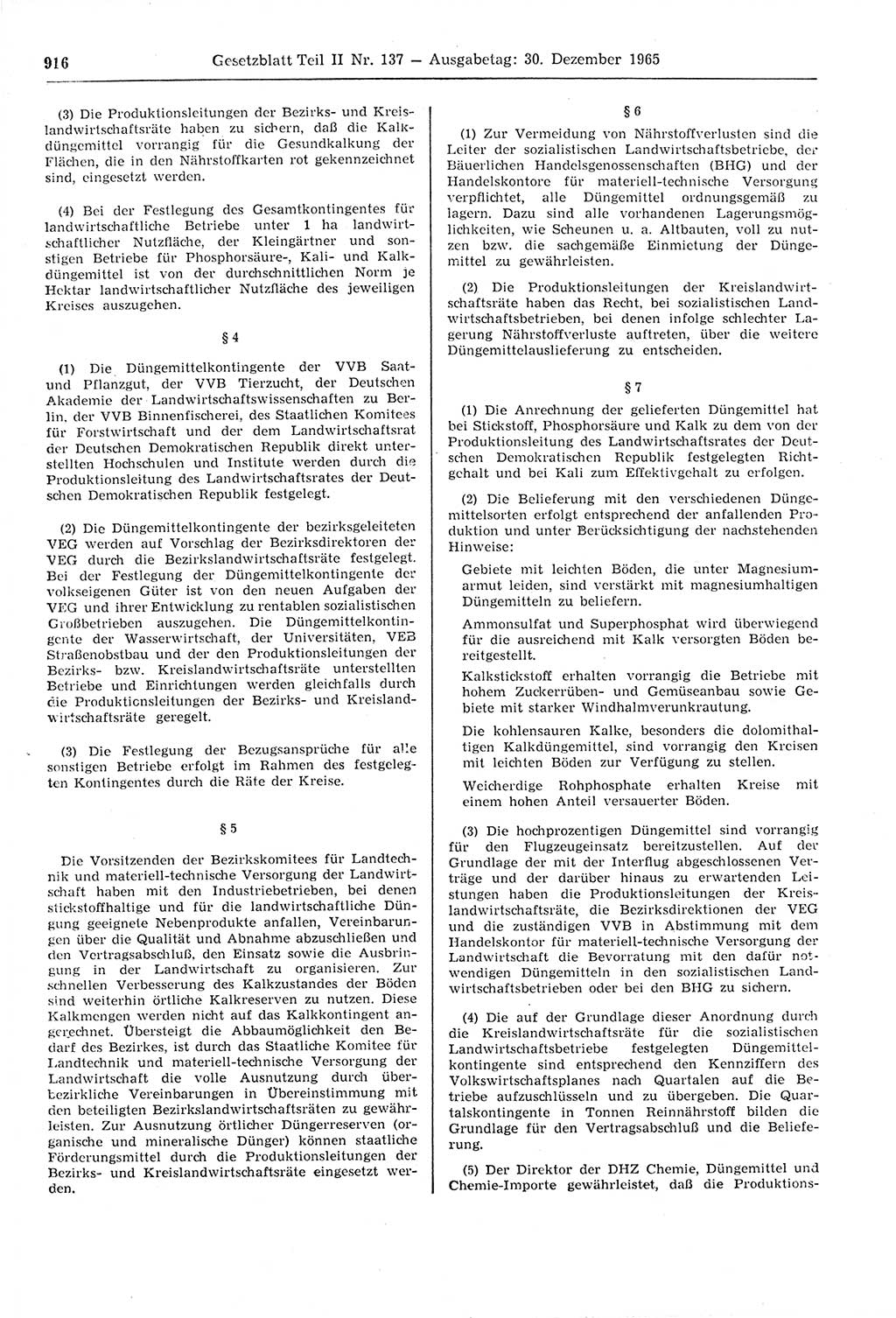 Gesetzblatt (GBl.) der Deutschen Demokratischen Republik (DDR) Teil ⅠⅠ 1965, Seite 916 (GBl. DDR ⅠⅠ 1965, S. 916)