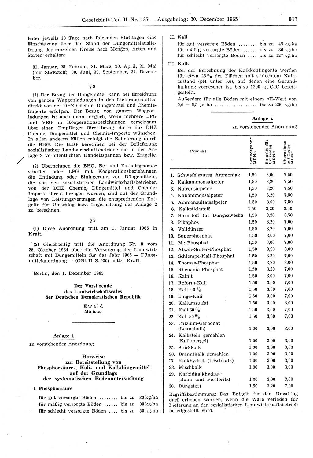 Gesetzblatt (GBl.) der Deutschen Demokratischen Republik (DDR) Teil ⅠⅠ 1965, Seite 917 (GBl. DDR ⅠⅠ 1965, S. 917)