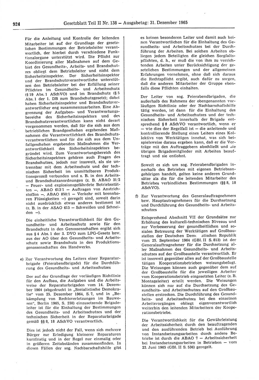 Gesetzblatt (GBl.) der Deutschen Demokratischen Republik (DDR) Teil ⅠⅠ 1965, Seite 924 (GBl. DDR ⅠⅠ 1965, S. 924)