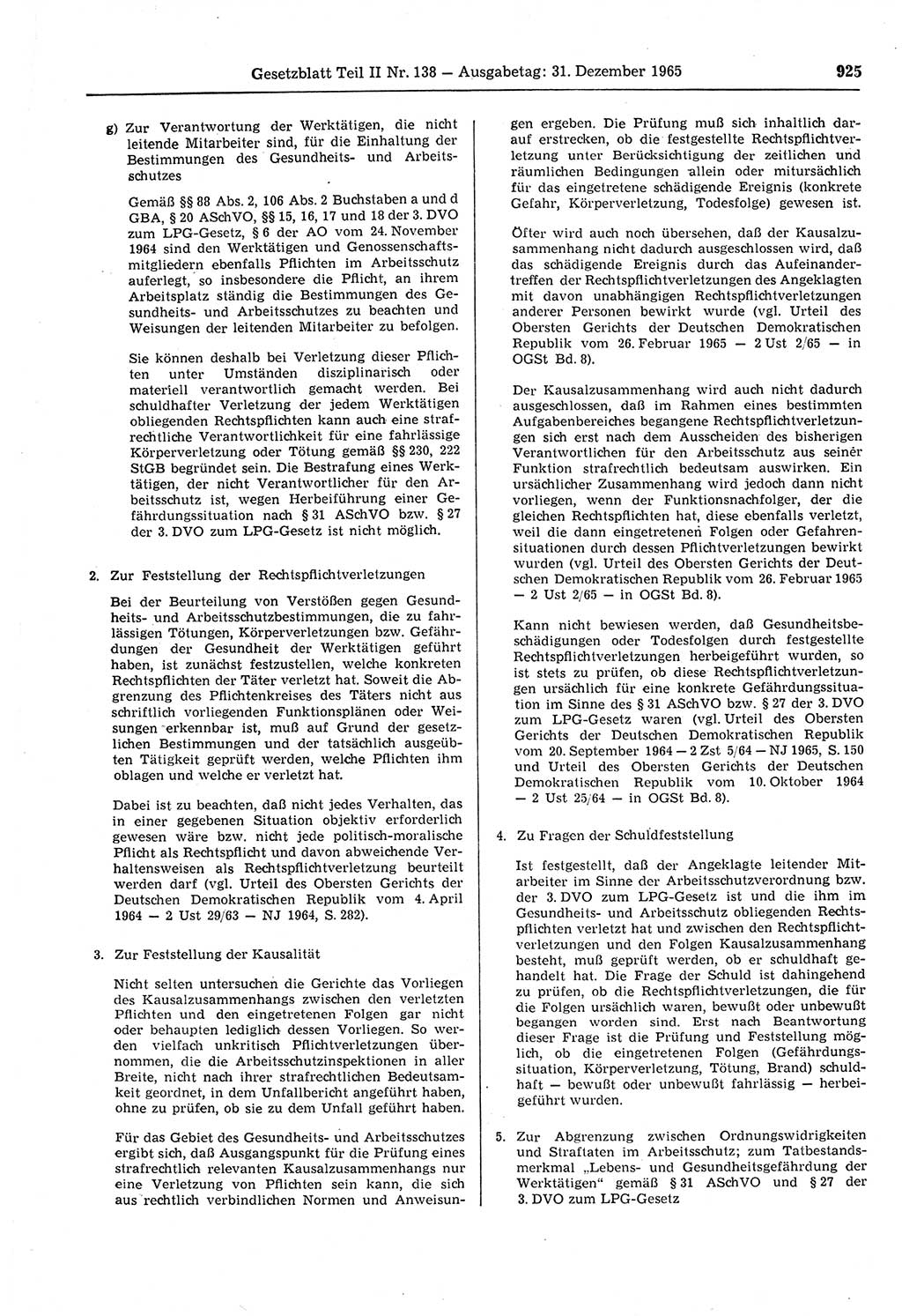 Gesetzblatt (GBl.) der Deutschen Demokratischen Republik (DDR) Teil ⅠⅠ 1965, Seite 925 (GBl. DDR ⅠⅠ 1965, S. 925)