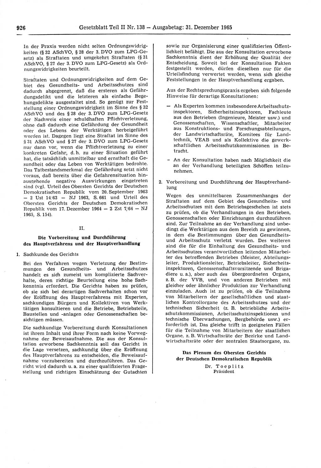 Gesetzblatt (GBl.) der Deutschen Demokratischen Republik (DDR) Teil ⅠⅠ 1965, Seite 926 (GBl. DDR ⅠⅠ 1965, S. 926)