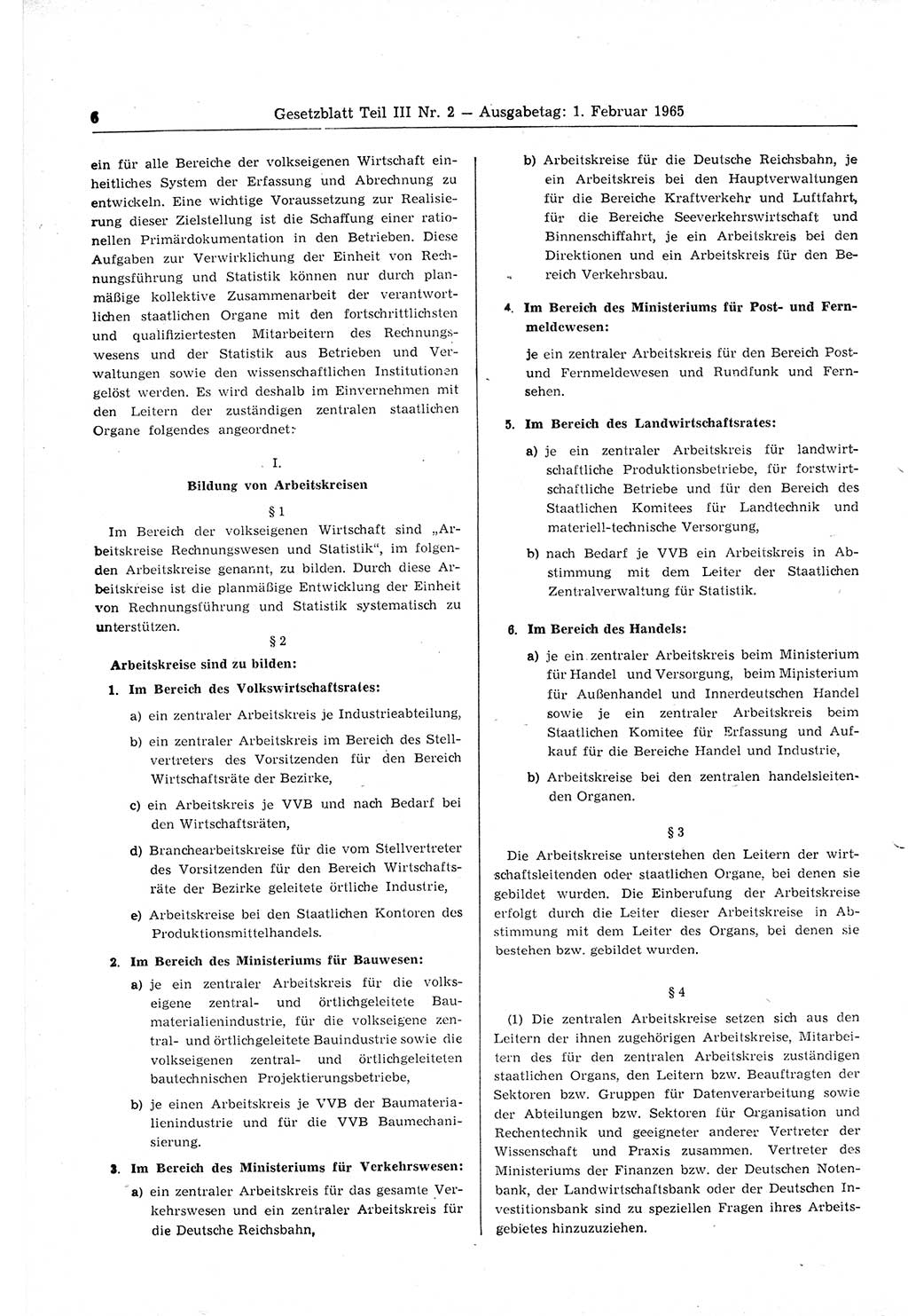 Gesetzblatt (GBl.) der Deutschen Demokratischen Republik (DDR) Teil ⅠⅠⅠ 1965, Seite 6 (GBl. DDR ⅠⅠⅠ 1965, S. 6)