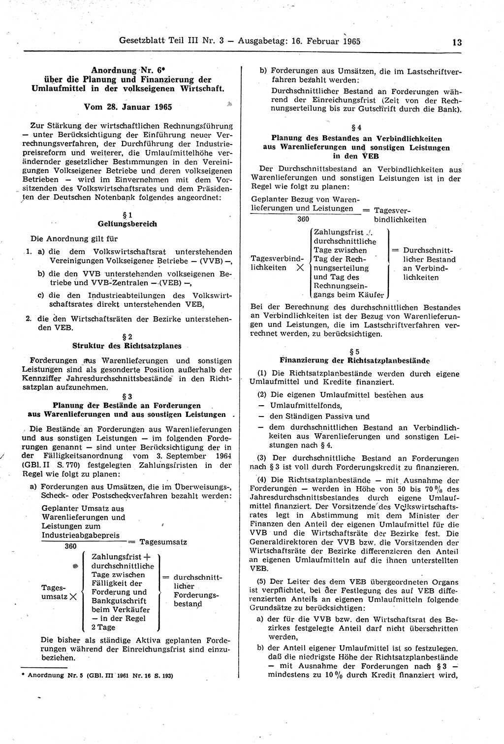 Gesetzblatt (GBl.) der Deutschen Demokratischen Republik (DDR) Teil ⅠⅠⅠ 1965, Seite 13 (GBl. DDR ⅠⅠⅠ 1965, S. 13)