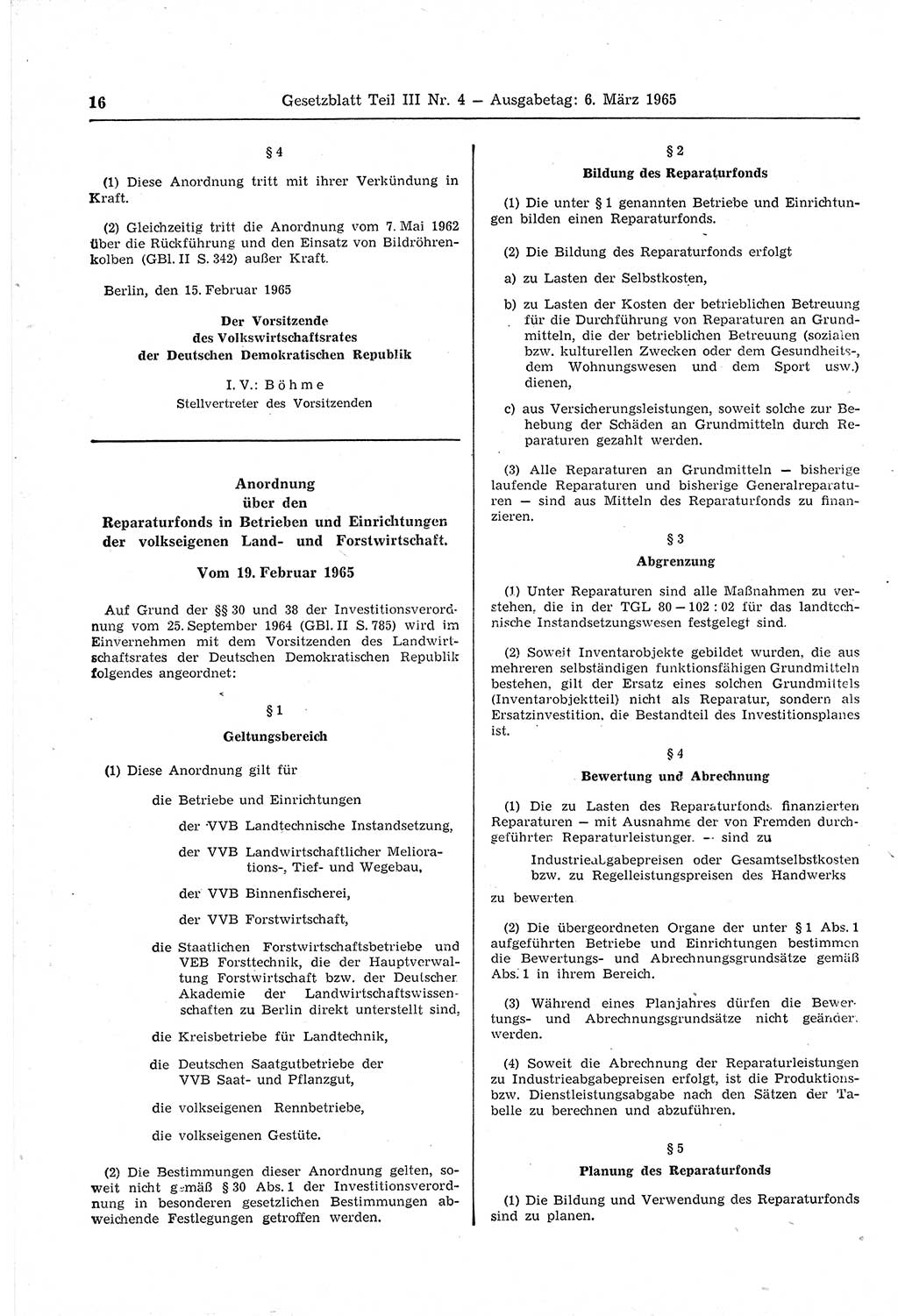 Gesetzblatt (GBl.) der Deutschen Demokratischen Republik (DDR) Teil ⅠⅠⅠ 1965, Seite 16 (GBl. DDR ⅠⅠⅠ 1965, S. 16)
