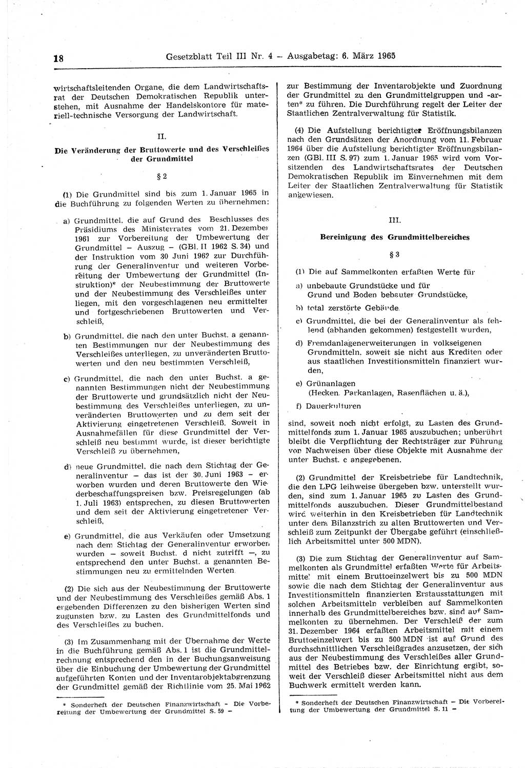 Gesetzblatt (GBl.) der Deutschen Demokratischen Republik (DDR) Teil ⅠⅠⅠ 1965, Seite 18 (GBl. DDR ⅠⅠⅠ 1965, S. 18)