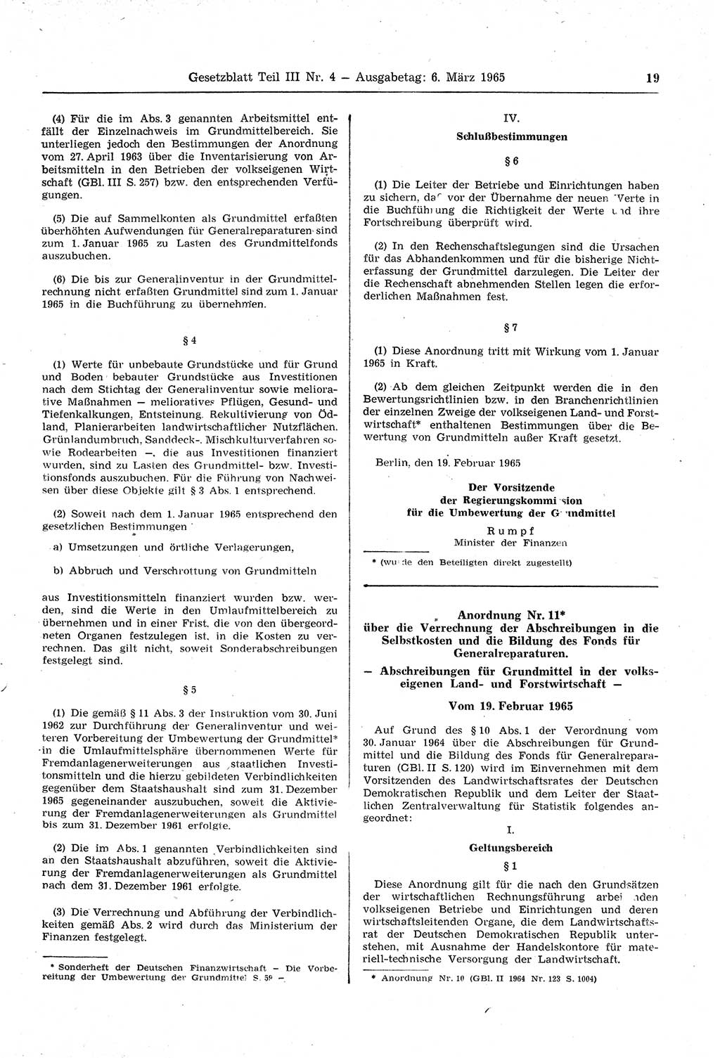 Gesetzblatt (GBl.) der Deutschen Demokratischen Republik (DDR) Teil ⅠⅠⅠ 1965, Seite 19 (GBl. DDR ⅠⅠⅠ 1965, S. 19)