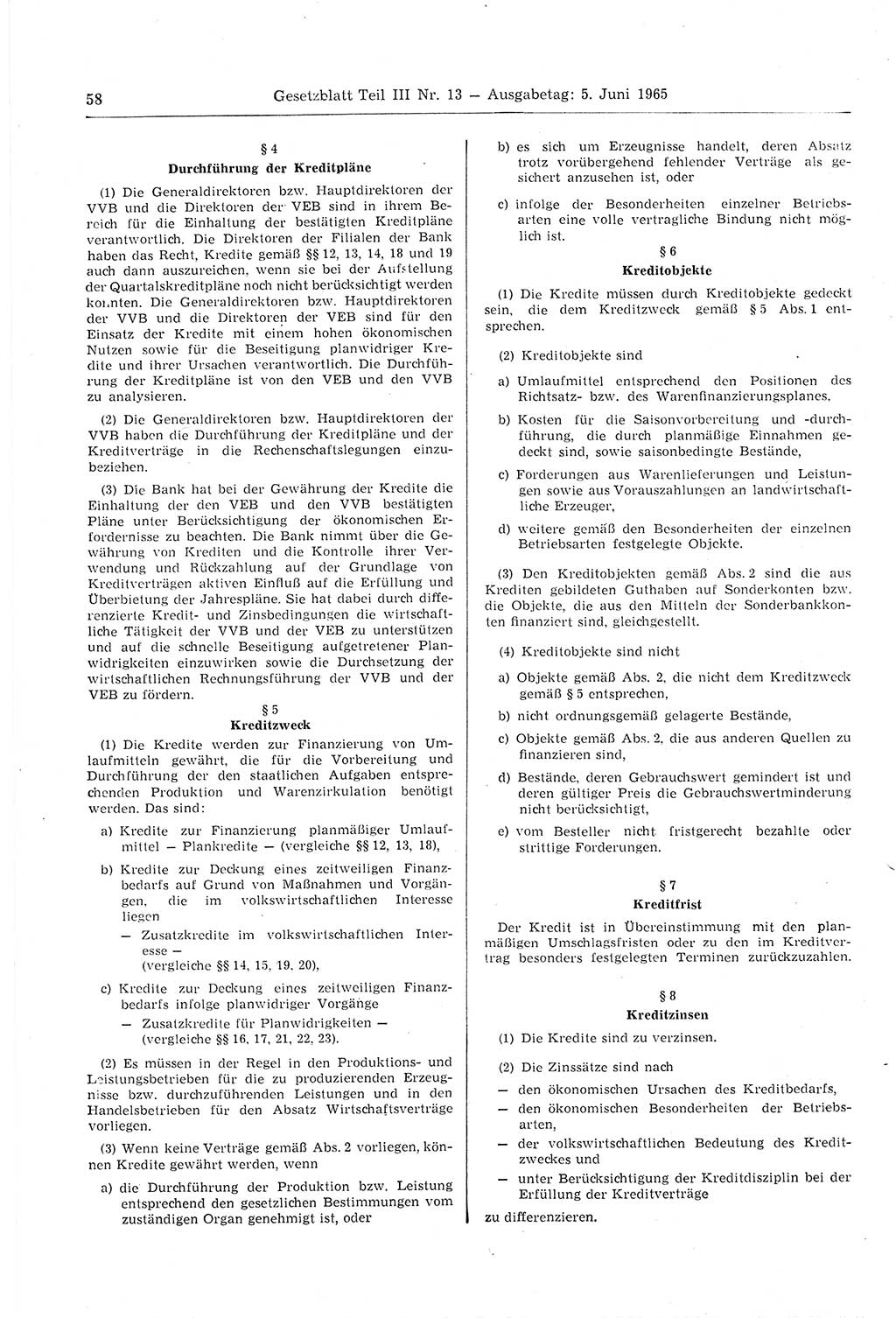 Gesetzblatt (GBl.) der Deutschen Demokratischen Republik (DDR) Teil ⅠⅠⅠ 1965, Seite 58 (GBl. DDR ⅠⅠⅠ 1965, S. 58)