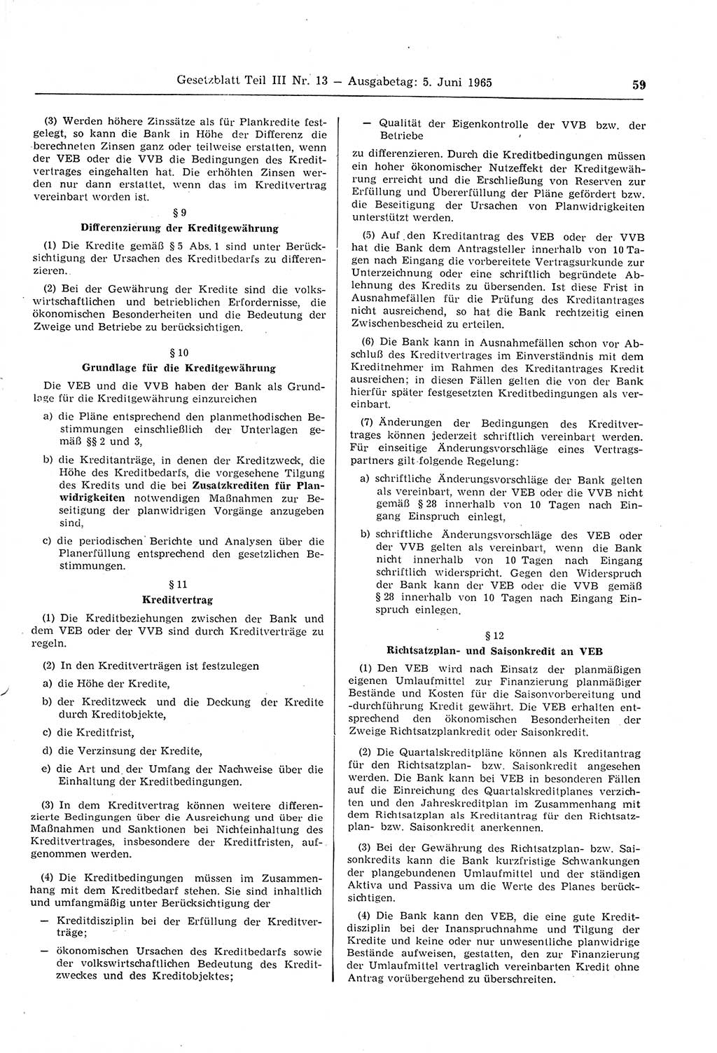 Gesetzblatt (GBl.) der Deutschen Demokratischen Republik (DDR) Teil ⅠⅠⅠ 1965, Seite 59 (GBl. DDR ⅠⅠⅠ 1965, S. 59)