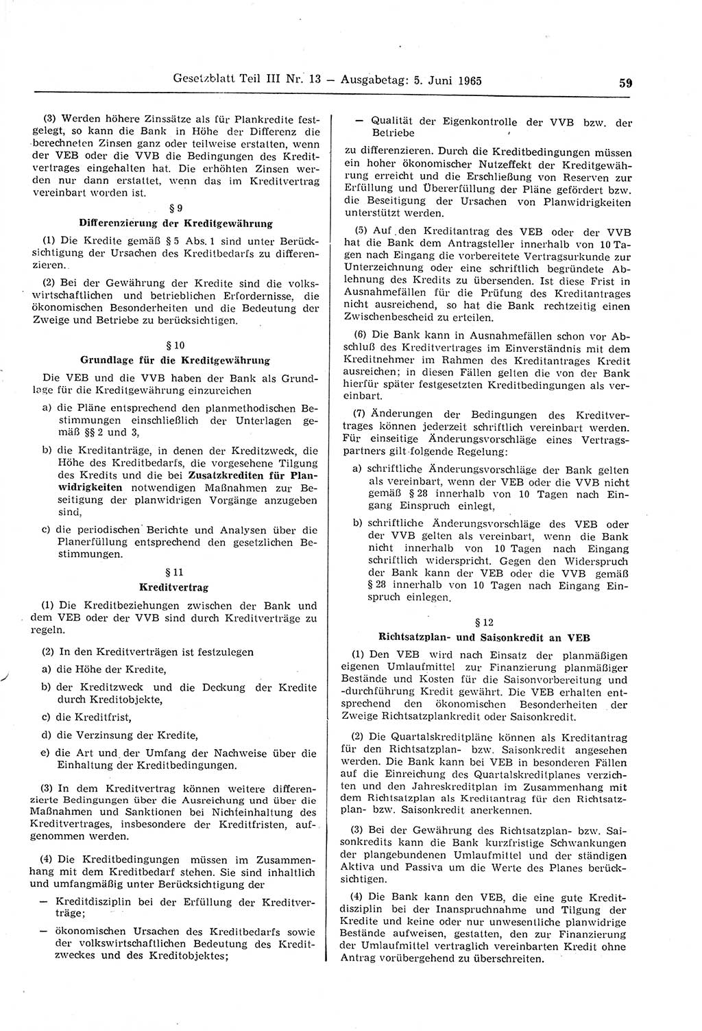 Gesetzblatt (GBl.) der Deutschen Demokratischen Republik (DDR) Teil ⅠⅠⅠ 1965, Seite 59 (GBl. DDR ⅠⅠⅠ 1965, S. 59)