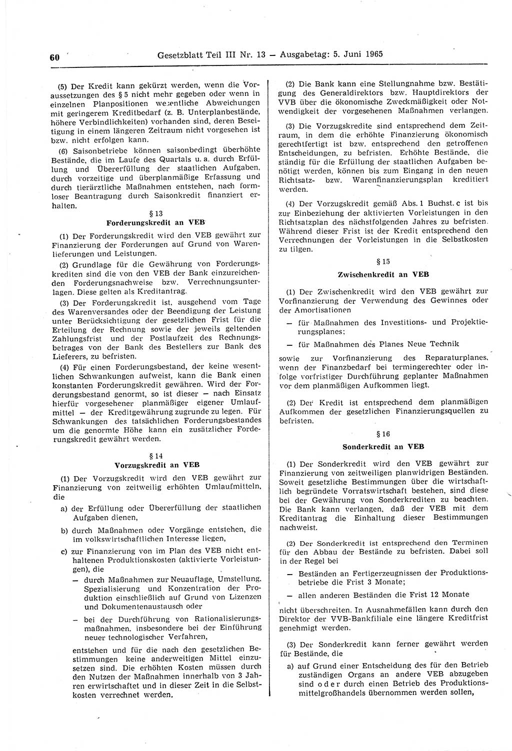 Gesetzblatt (GBl.) der Deutschen Demokratischen Republik (DDR) Teil ⅠⅠⅠ 1965, Seite 60 (GBl. DDR ⅠⅠⅠ 1965, S. 60)