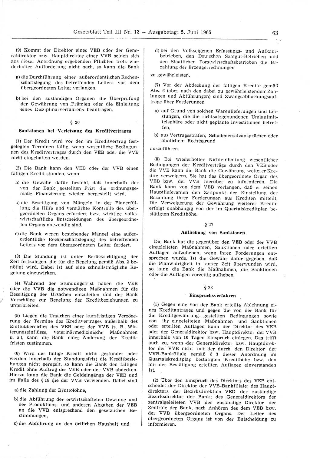 Gesetzblatt (GBl.) der Deutschen Demokratischen Republik (DDR) Teil ⅠⅠⅠ 1965, Seite 63 (GBl. DDR ⅠⅠⅠ 1965, S. 63)