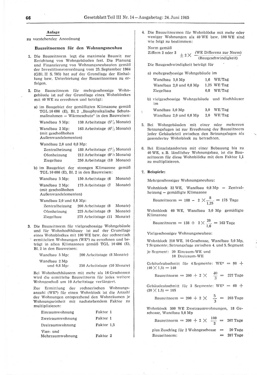 Gesetzblatt (GBl.) der Deutschen Demokratischen Republik (DDR) Teil ⅠⅠⅠ 1965, Seite 66 (GBl. DDR ⅠⅠⅠ 1965, S. 66)