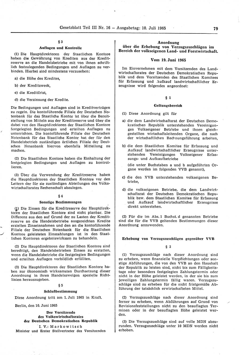 Gesetzblatt (GBl.) der Deutschen Demokratischen Republik (DDR) Teil ⅠⅠⅠ 1965, Seite 79 (GBl. DDR ⅠⅠⅠ 1965, S. 79)