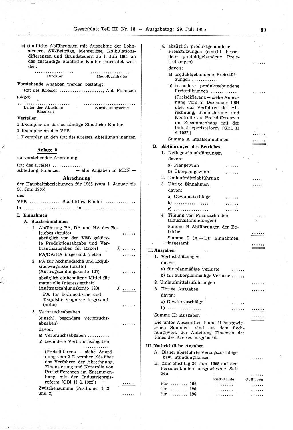 Gesetzblatt (GBl.) der Deutschen Demokratischen Republik (DDR) Teil ⅠⅠⅠ 1965, Seite 89 (GBl. DDR ⅠⅠⅠ 1965, S. 89)