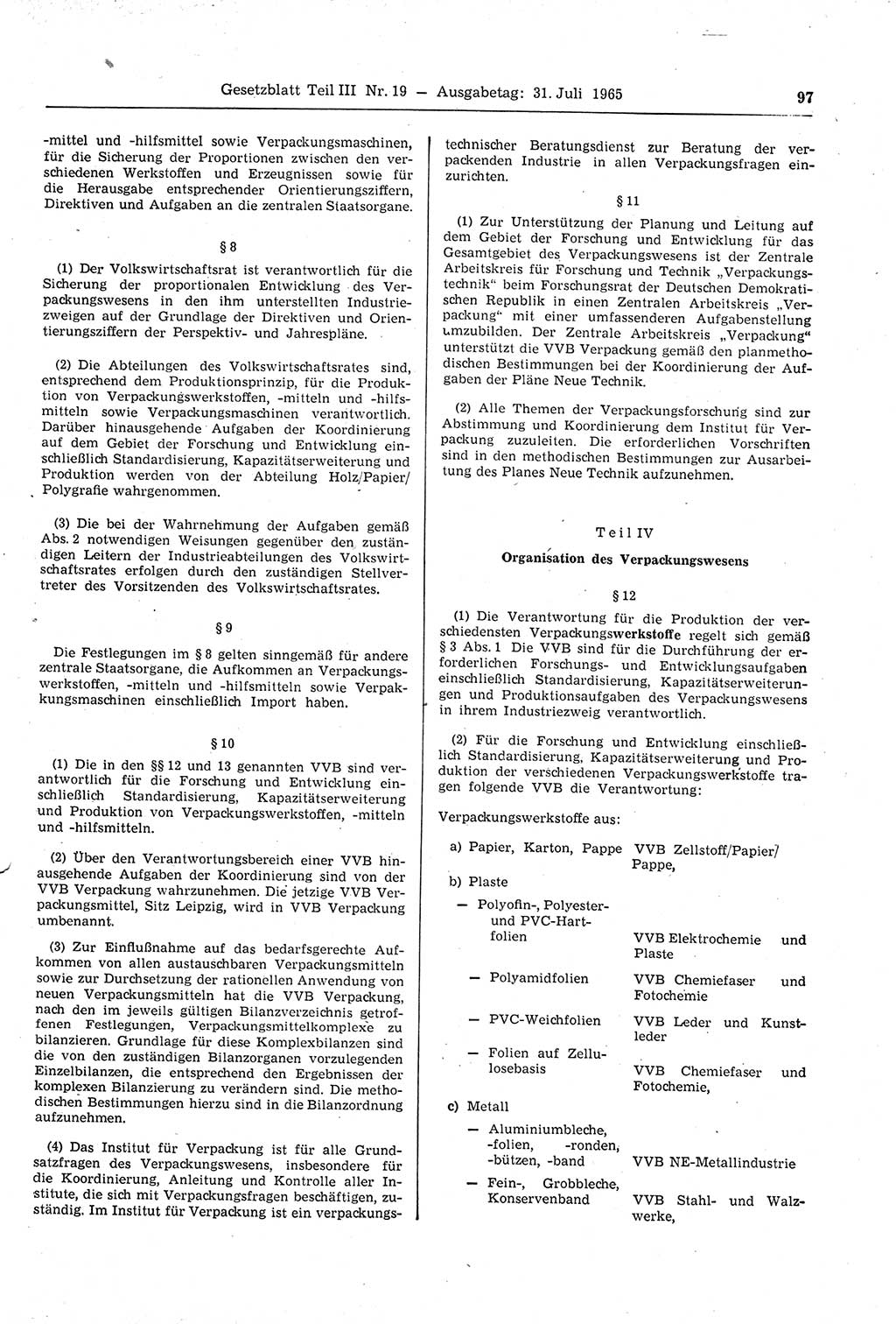 Gesetzblatt (GBl.) der Deutschen Demokratischen Republik (DDR) Teil ⅠⅠⅠ 1965, Seite 97 (GBl. DDR ⅠⅠⅠ 1965, S. 97)
