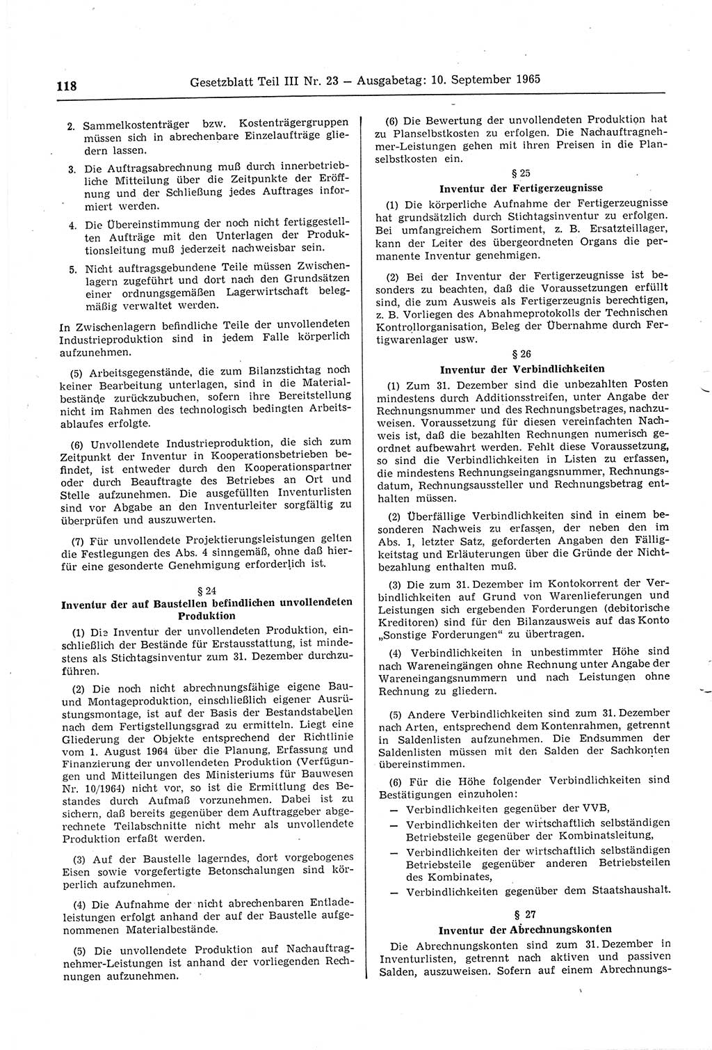 Gesetzblatt (GBl.) der Deutschen Demokratischen Republik (DDR) Teil ⅠⅠⅠ 1965, Seite 118 (GBl. DDR ⅠⅠⅠ 1965, S. 118)