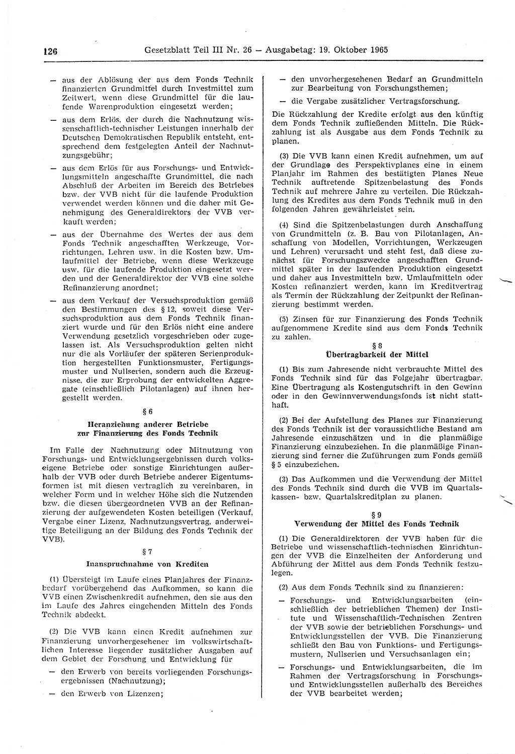Gesetzblatt (GBl.) der Deutschen Demokratischen Republik (DDR) Teil ⅠⅠⅠ 1965, Seite 126 (GBl. DDR ⅠⅠⅠ 1965, S. 126)