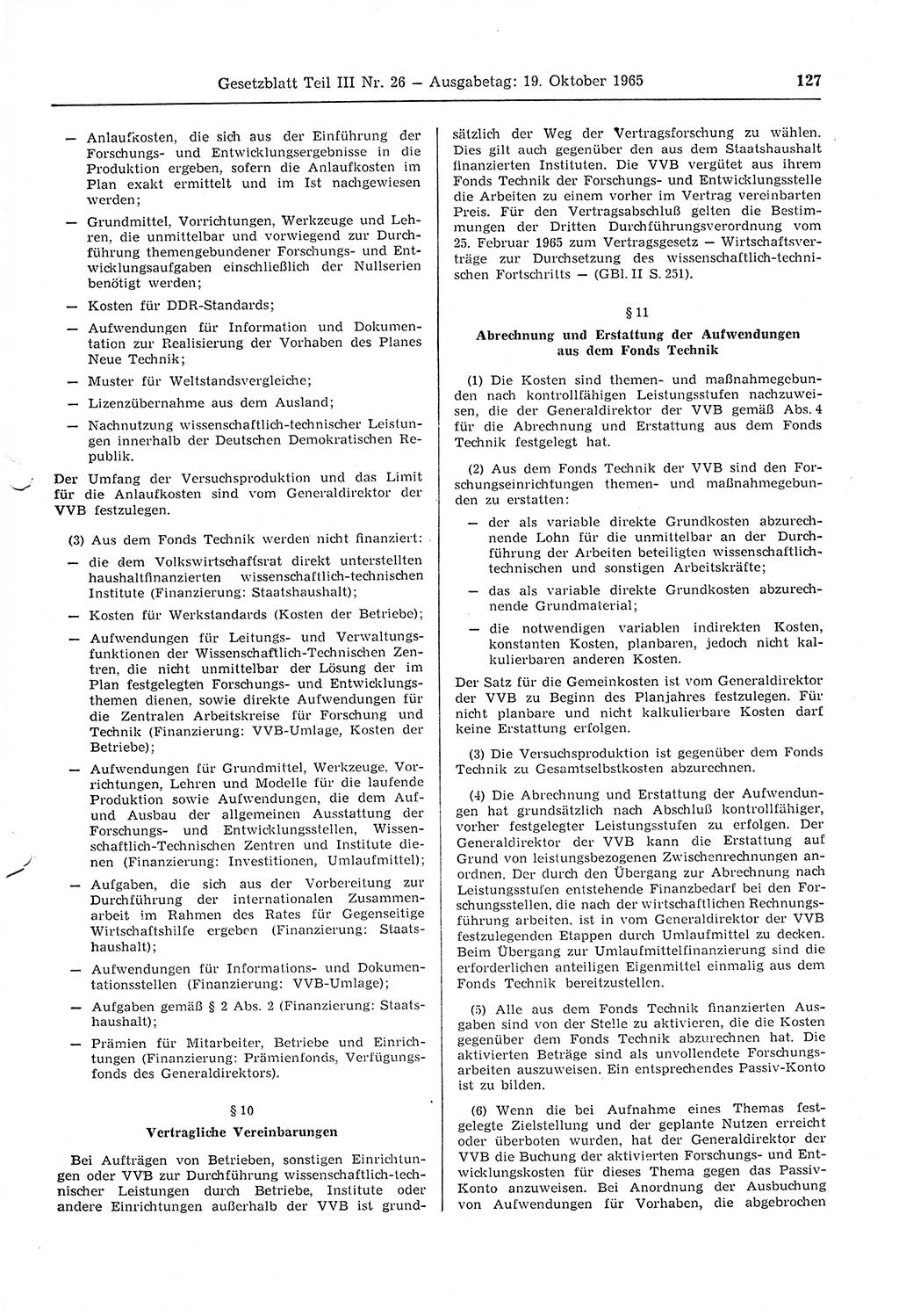 Gesetzblatt (GBl.) der Deutschen Demokratischen Republik (DDR) Teil ⅠⅠⅠ 1965, Seite 127 (GBl. DDR ⅠⅠⅠ 1965, S. 127)