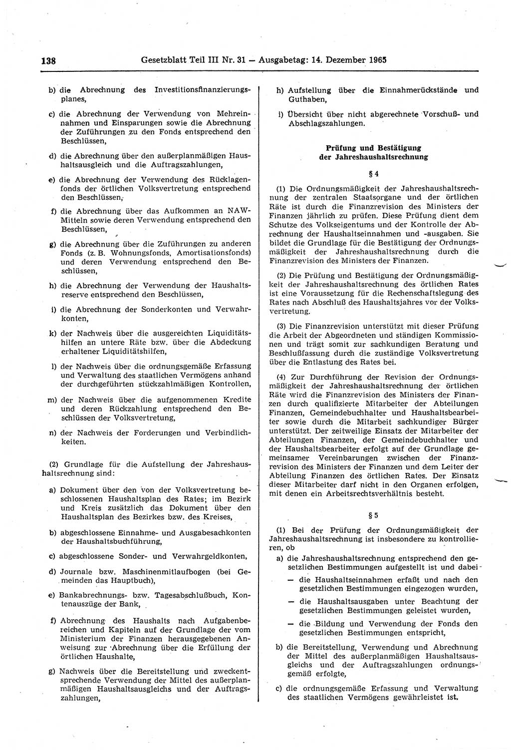 Gesetzblatt (GBl.) der Deutschen Demokratischen Republik (DDR) Teil ⅠⅠⅠ 1965, Seite 138 (GBl. DDR ⅠⅠⅠ 1965, S. 138)