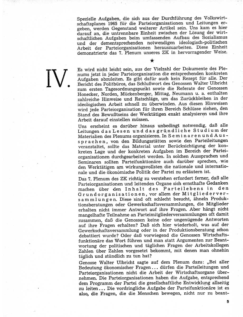 Neuer Weg (NW), Organ des Zentralkomitees (ZK) der SED (Sozialistische Einheitspartei Deutschlands) für Fragen des Parteilebens, 20. Jahrgang [Deutsche Demokratische Republik (DDR)] 1965, Seite 5 (NW ZK SED DDR 1965, S. 5)