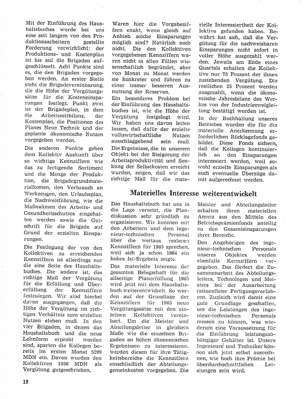 Neuer Weg (NW), Organ des Zentralkomitees (ZK) der SED (Sozialistische Einheitspartei Deutschlands) für Fragen des Parteilebens, 20. Jahrgang [Deutsche Demokratische Republik (DDR)] 1965, Seite 18 (NW ZK SED DDR 1965, S. 18)