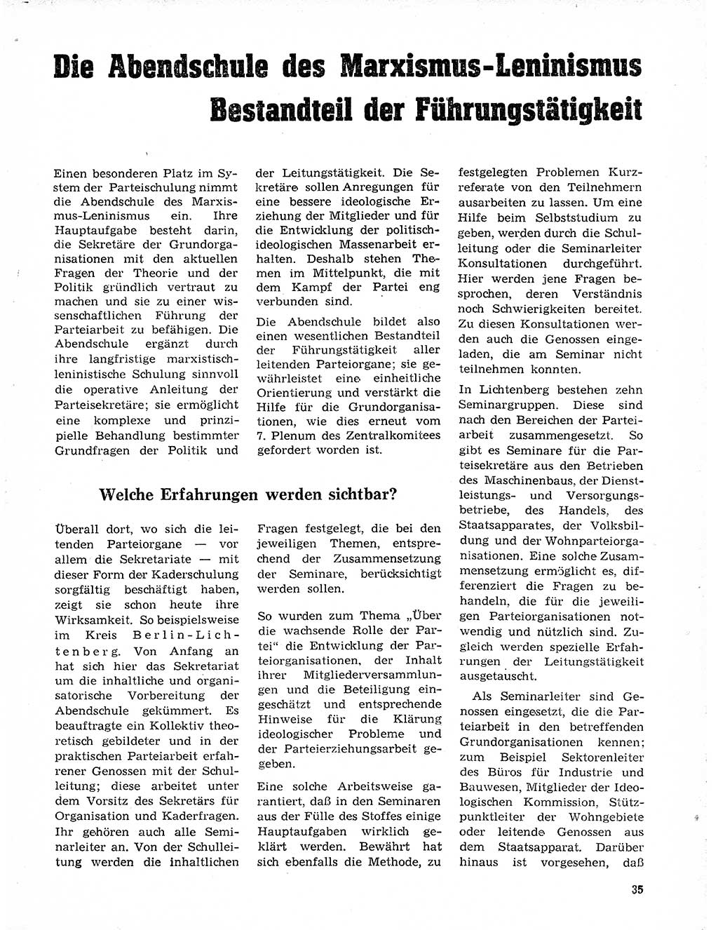 Neuer Weg (NW), Organ des Zentralkomitees (ZK) der SED (Sozialistische Einheitspartei Deutschlands) für Fragen des Parteilebens, 20. Jahrgang [Deutsche Demokratische Republik (DDR)] 1965, Seite 35 (NW ZK SED DDR 1965, S. 35)