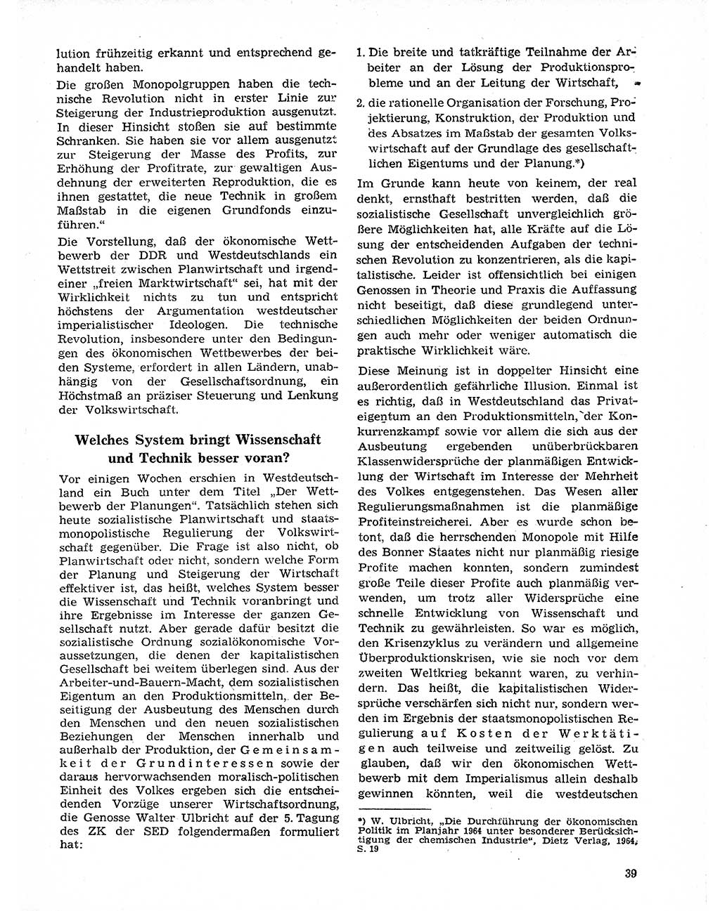 Neuer Weg (NW), Organ des Zentralkomitees (ZK) der SED (Sozialistische Einheitspartei Deutschlands) für Fragen des Parteilebens, 20. Jahrgang [Deutsche Demokratische Republik (DDR)] 1965, Seite 39 (NW ZK SED DDR 1965, S. 39)