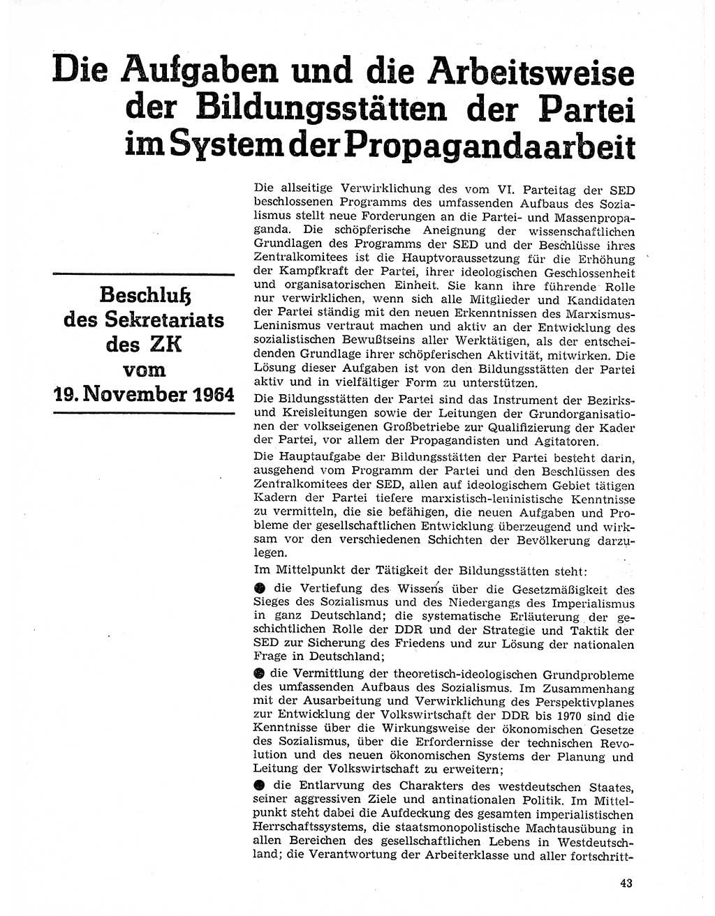 Neuer Weg (NW), Organ des Zentralkomitees (ZK) der SED (Sozialistische Einheitspartei Deutschlands) für Fragen des Parteilebens, 20. Jahrgang [Deutsche Demokratische Republik (DDR)] 1965, Seite 43 (NW ZK SED DDR 1965, S. 43)