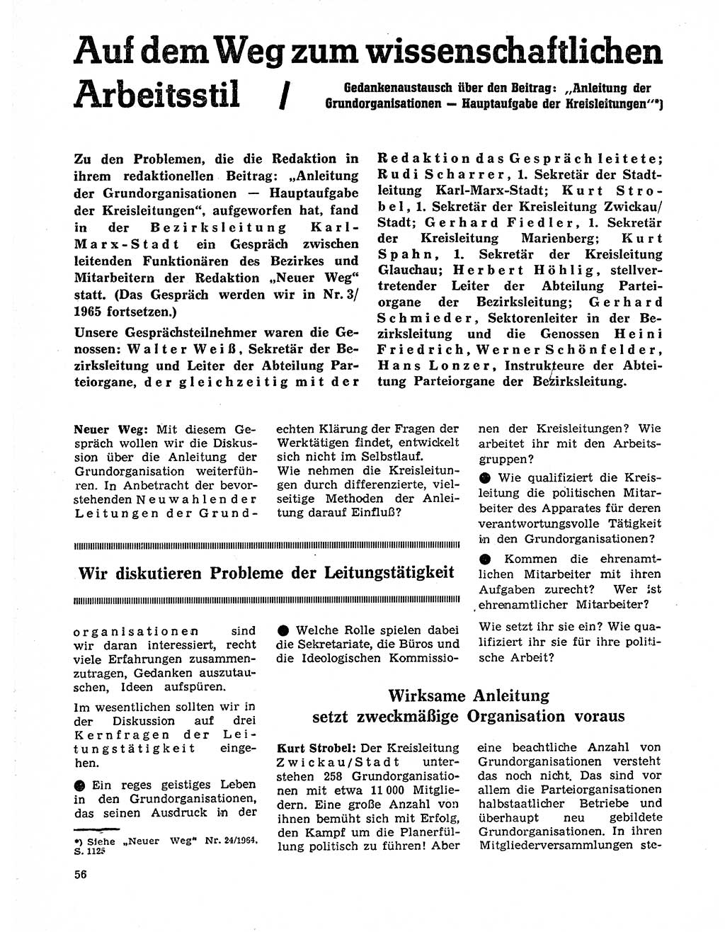 Neuer Weg (NW), Organ des Zentralkomitees (ZK) der SED (Sozialistische Einheitspartei Deutschlands) für Fragen des Parteilebens, 20. Jahrgang [Deutsche Demokratische Republik (DDR)] 1965, Seite 56 (NW ZK SED DDR 1965, S. 56)